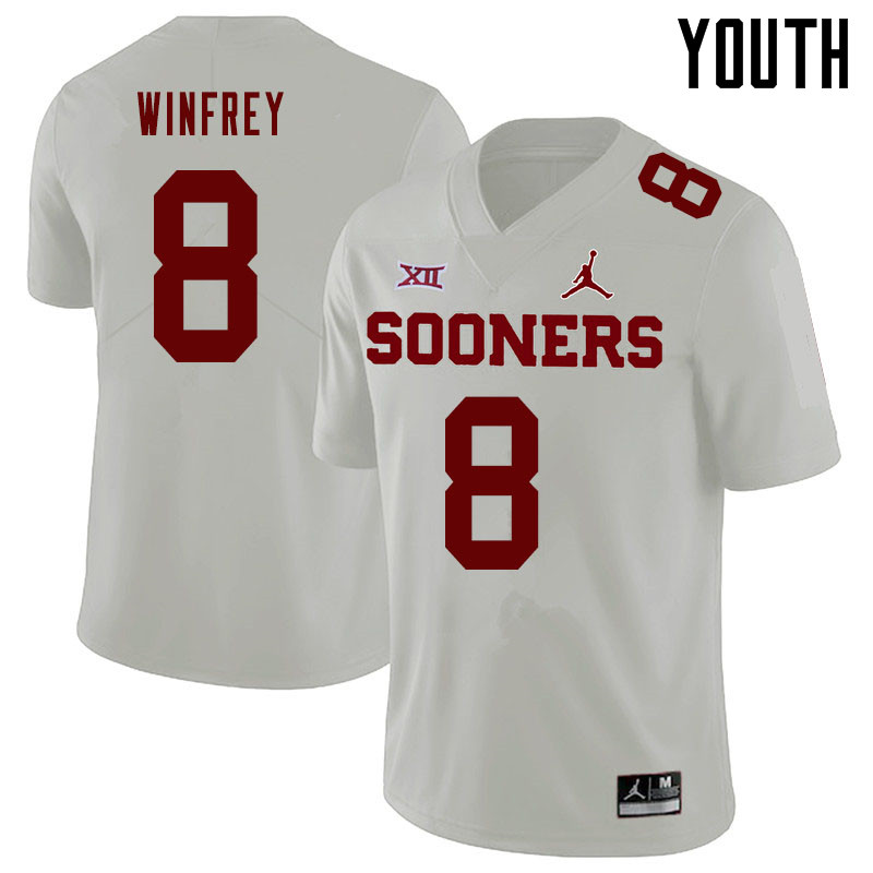 Jordan Brand Youth #8 Perrion Winfrey Oklahoma Sooners College Football Jerseys Sale-White - Click Image to Close